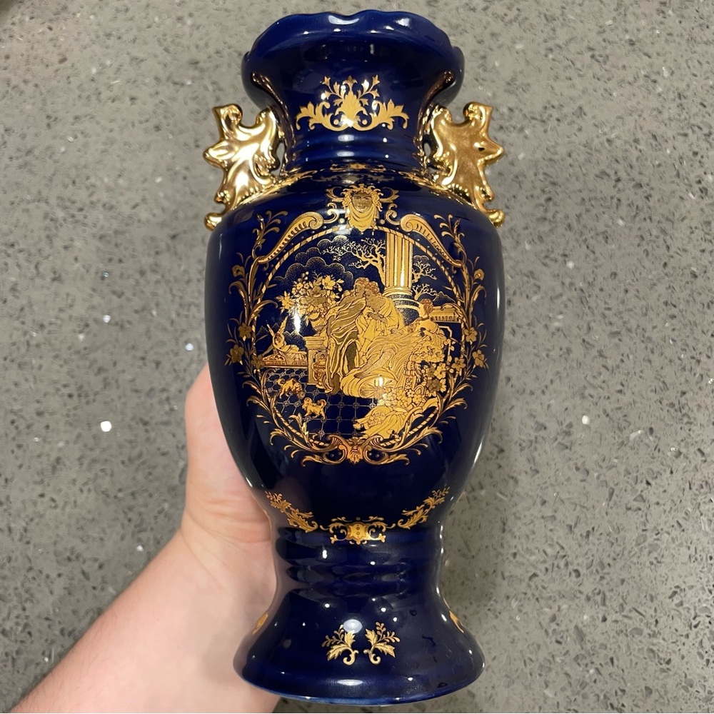 Limoges Royal Blue and Gold Accent Vase - Picture 4 of 12